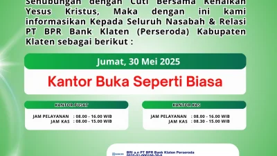 Pengumuman kantor buka seperti biasa pada tanggal 30/05/2025